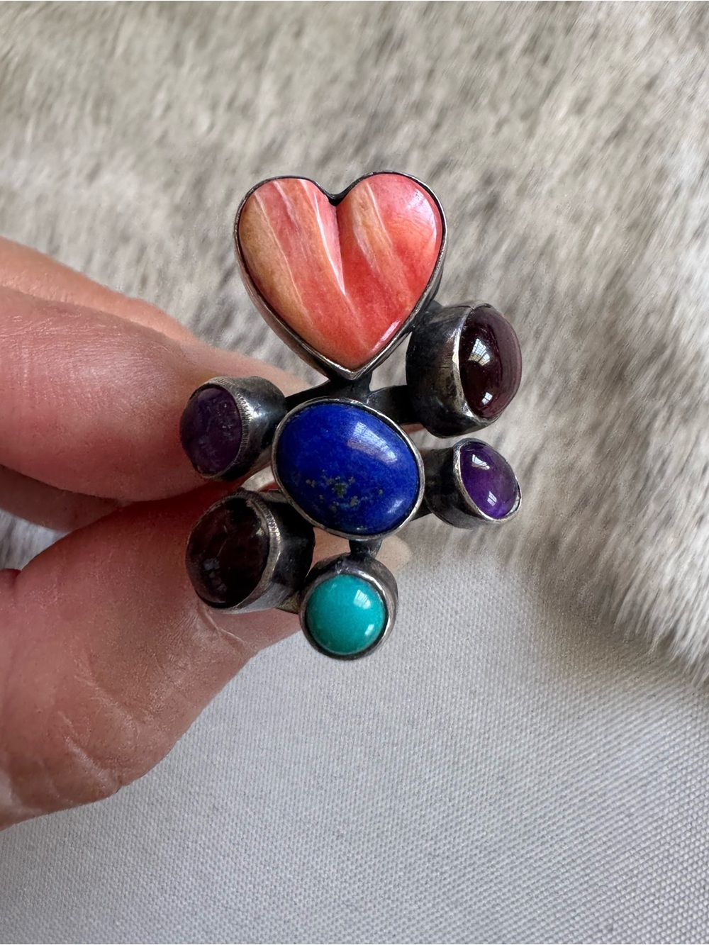 Vintage Native American Multi-Stone Heart Statement Ring
